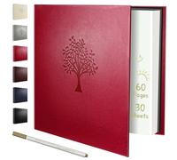Rdylymx Large Photo Album Self Adhesive Scrapbook Album for 5x3 6x4 7x5 10x8 Pictures,60 Pages Leather Cover DIY Photo Book,Ideal Gifts for Family Travel Wedding Baby Red
