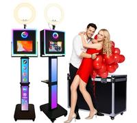 RDYMONKEY Photo Booth for All iPad and for Camera Dualuse Customized Logo Selfie Station Shell Stand APP Control RGB Ring Light Music Sync Light Box Photobooth Machine with Flight Case for Rental
