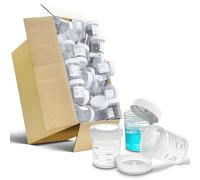 RE-GEN 50Pcs, 60ml Clear Specimen Liquid Container Sample Pots - Secure Fit Screw Top White Lids & Printed Clear Identification ID Label