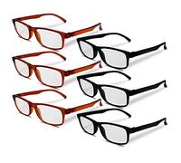 RE-GEN 6pc Pack Classic Style Plastic Frame Rectangular Adult Reading Glasses Mens/Womens (Black/Brown, 2.5, diopters)
