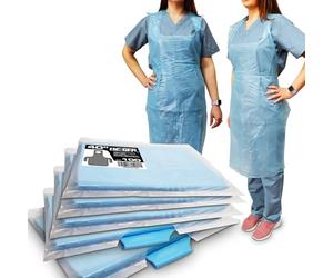 RE-GEN Blue Disposable Polythene CAT 1 Aprons 500pc, 5 Flat Packs | 69x105cm Long Length 40" | Premium Quality, Kitchen, Catering, Medical Healthcare, Workplace Cleaning PPE | One Size