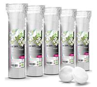 RE-GEN Cotton Wool Pads 500pc (5x 100pc Packs) Round Super Soft Makeup Cosmetics Nail Manicure 100% Pure Natural Cotton Wool Cleansing Discs, Non-Fleecing, Gentle on Sensitive Skin, Re-Sealable Packet