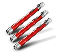 RE-GEN Doctors Nurses Reusable Aluminium LED Pen Light Diagnostics Inspection Penlight Pocket Torch Flashlight (3, Red)