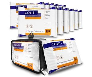 RE-GEN FlexPouch Dry Wipe Dispenser & 12 Pack, Conti Lite 24x18cm Patient Cleansing Wipes | Professional Personal Care Wipes | Ideal for Care Homes, Hospitals & Home Care | Adult Incontenance Aid