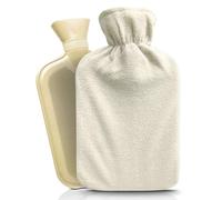 RE-GEN Hot Water Bottle with Microfiber Fleece Super Soft Cover | Large 2 Litre Capacity Ribbed | Made from Natural Rubber. Ideal for Hot Warming Pain Relief Therapy Treatment (Single Pack - Cream)