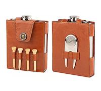 RE GOODS Golf Gift Set - 7oz Flask and Leather Case, Golf Accessories for Men and Women, Includes Divot Tool Tees and Ball Marker