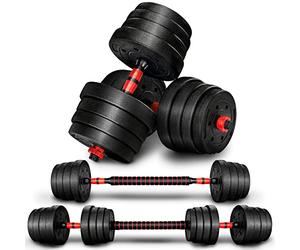 RE:SPORT 2 in 1 Dumbbell Set With Connecting Rod | Adjustable Dumbbell & Barbell Spinlock Collars & Connection Tube Lifting Training Set (Black, 30kg)