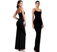 Re Tech UK - Elegant Womens Long Maxi Dress Adjustable Straps - Ribbed Fabric, Cami Bodycon, Perfect for Going Out, Birthdays & Parties, Aesthetic Clothing, Y2K Spaghetti Straps, Black, L
