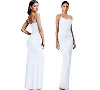 Re Tech UK - Elegant Womens Long Maxi Dress Adjustable Straps - Ribbed Fabric, Cami Bodycon, Perfect for Going Out, Birthdays & Parties, Aesthetic Clothing, Y2K Spaghetti Straps, White, S