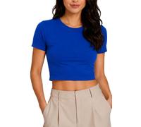 Re Tech UK - Ladies Cotton Slim Fit Crop Tops for Women, (S, Royal Blue)
