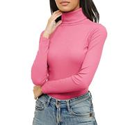 Re Tech UK Ladies Plain Ribbed Cotton Polo Turtle Roll Neck Tunic Top Jumper Full Sleeve, Baby Pink, S/M 8-10