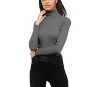 Re Tech UK Ladies Plain Ribbed Cotton Polo Turtle Roll Neck Tunic Top Jumper Full Sleeve, Charcoal Dark Grey, XXL 20-22 Plus Size