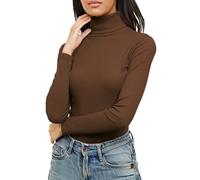 Re Tech UK Ladies Plain Ribbed Cotton Polo Turtle Roll Neck Tunic Top Jumper Full Sleeve, Dark Chocolate Brown, XXL 20-22 Plus Size