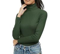 Re Tech UK Ladies Plain Ribbed Cotton Polo Turtle Roll Neck Tunic Top Jumper Full Sleeve, Dusty Sage, XL 16-18