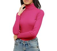 Re Tech UK Ladies Plain Ribbed Cotton Polo Turtle Roll Neck Tunic Top Jumper Full Sleeve, Hot Pink, S/M 8-10