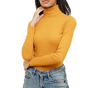 Re Tech UK Ladies Plain Ribbed Cotton Polo Turtle Roll Neck Tunic Top Jumper Full Sleeve, Mustard, S/M 8-10