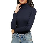 Re Tech UK Ladies Plain Ribbed Cotton Polo Turtle Roll Neck Tunic Top Jumper Full Sleeve, Navy Blue, S/M 8-10