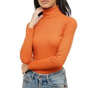 Re Tech UK Ladies Plain Ribbed Cotton Polo Turtle Roll Neck Tunic Top Jumper Full Sleeve, Orange, M/L 12-14