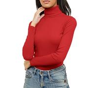 Re Tech UK Ladies Plain Ribbed Cotton Polo Turtle Roll Neck Tunic Top Jumper Full Sleeve, Red, XXL 20-22 Plus Size