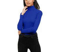 Re Tech UK Ladies Plain Ribbed Cotton Polo Turtle Roll Neck Tunic Top Jumper Full Sleeve, Royal Blue, S/M 8-10