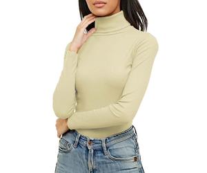 Re Tech UK Ladies Plain Ribbed Cotton Polo Turtle Roll Neck Tunic Top Jumper Full Sleeve, Stone, XXL 20-22 Plus Size