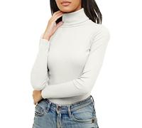 Re Tech UK Ladies Plain Ribbed Cotton Polo Turtle Roll Neck Tunic Top Jumper Full Sleeve, White, L/XL 16-18 Plus Size