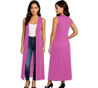 Re Tech UK - Ladies Sleeveless Cardigan | Womens Summer Lightweight Longline Waistcoat | Waterfall Open Front Maxi Cardigan | Thin Boyfriend Cardigans for Women UK (12-14 M/L, Hot Pink)