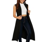 Re Tech UK - Ladies Sleeveless Cardigan | Womens Summer Lightweight Longline Waistcoat | Waterfall Open Front Maxi Cardigan | Thin Boyfriend Cardigans for Women UK (8-10 S/M, Black)