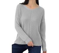 Re Tech UK - Ladies V Neck Jumpers for Women - Light Knitted Longline Pullover Sweater - Perfect for Layering in Winter - Sizes 8-14 - Black Grey Navy Pink Camel, (Light Grey, S/M)