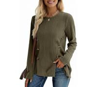 Re Tech UK - Light Rib Knit Jumpers for Women UK, Ladies Womens Tops with Button Detail, Perfect for Cooler Days, Ladies Jumpers, Knitted Long Sleeve Tops for Women, kk, sm Green
