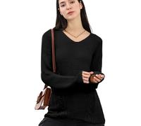 Re Tech UK - Soft Light Knitted Jumpers for Women - Loose Oversized Fit - V Neck - Great for Layering & Cooler Weather - Ladies Long Sleeve Top - Unique Design - Long Line, (Black, ML)