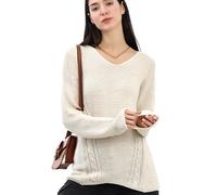 Re Tech UK - Soft Light Knitted Jumpers for Women - Loose Oversized Fit - V Neck - Great for Layering & Cooler Weather - Ladies Long Sleeve Top - Unique Design - Long Line, (Beige, ML)