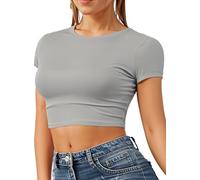 Re Tech UK - Women's Basic Ladies Short Sleeve Stretchy Crop Tops for Women, Slim Fit Crew Neck, Cropped T Shirt, Summer, Cute, Tshirt, Sizes 8-14 (M/L 12-14, Light Grey)