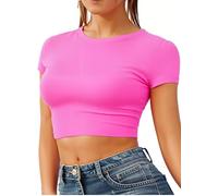Re Tech UK - Women's Basic Ladies Short Sleeve Stretchy Crop Tops for Women, Slim Fit Crew Neck, Cropped T Shirt, Summer, Cute, Tshirt, Sizes 8-14 (M/L 12-14, Hot Pink)