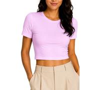 Re Tech UK - Women's Basic Ladies Short Sleeve Stretchy Crop Tops for Women, Slim Fit Crew Neck, Cropped T Shirt, Summer, Cute, Tshirt, Sizes 8-14 (M/L 12-14, Baby Pink)