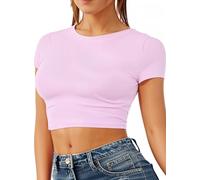 Re Tech UK - Women's Basic Ladies Short Sleeve Stretchy Crop Tops for Women, Slim Fit Crew Neck, Cropped T Shirt, Summer, Cute, Tshirt, Sizes 8-14 (S/M 8-10, Baby Pink)