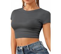 Re Tech UK - Women's Basic Ladies Short Sleeve Stretchy Crop Tops for Women, Slim Fit Crew Neck, Cropped T Shirt, Summer, Cute, Tshirt, Sizes 8-14 (M/L 12-14, Charcoal Dark Grey)
