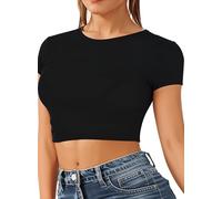 Re Tech UK - Women's Basic Ladies Short Sleeve Stretchy Crop Tops for Women, Slim Fit Crew Neck, Cropped T Shirt, Summer, Cute, Tshirt, Sizes 8-14 (M/L 12-14, Black)