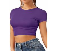 Re Tech UK - Women's Basic Ladies Short Sleeve Stretchy Crop Tops for Women, Slim Fit Crew Neck, Cropped T Shirt, Summer, Cute, Tshirt, Sizes 8-14 (M/L 12-14, Purple)