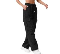 Re Tech UK - Womens Cargo Trousers with 4 Pockets - Bengaline Quality Stretch Fabric - Relaxed Fit, Elasticated High Waist - Great Cargo Trousers for Women - Ladies Work Pants Combat Style (Black, SM)