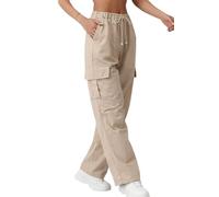 Re Tech UK - Womens Cargo Trousers with 4 Pockets - Benglaine Quality Stretch Fabric - Relaxed Fit, Elasticated High Waist - Great Cargo Trousers for Women - Ladies Work Pants Combat Style (Beige, XL)