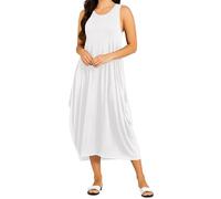 Re Tech UK - Womens Sleeveless Baggy Loose Racer Dress - Lagenlook Tulip Round Neck - Maxi Dresses for Women UK, Ladies Summer Dresses, Beach Holiday Clothes, Plus Size Dress for Women White 16-18