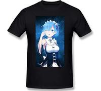 Re Zero Starting Life in Another World Sports Man Tops Short Sleeve Tshirts Black(Medium)