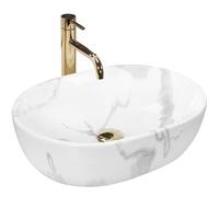 Rea Amelia Marmo Shiny Bathroom Basin Countertop Sink 480 x 345 x 135 mm in Ceramic (White, Marble Imitation)