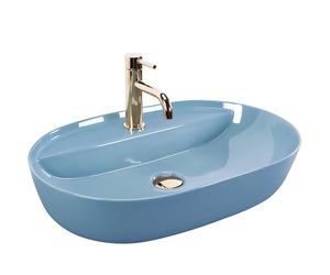 Rea Aura 61 L.Blue Shiny Countertop Washbasin Bathroom Sink 61 x 41 x 13 cm Ceramic (Blue)