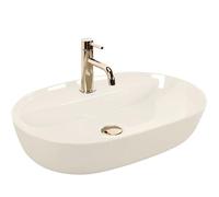 Rea - Aura 61 Shiny Ceramic Countertop Washbasin, White, Oval 61 x 41 x 13 cm