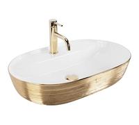 Rea Aura 61 White Gold Brush Countertop Washbasin Bathroom 60.5 x 40.5 x 13.5 cm Ceramic (Gold/White)