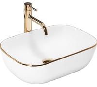 Rea Bathroom Sink Made of Ceramic Belinda Gold Edge - Snow White/Gold - REA-U8736