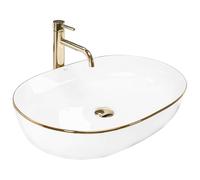Rea Bathroom Sink Made of Ceramic Cleo 61 Gold Edge - White/Gold - REA-U6211