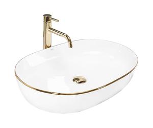 Rea Bathroom Sink Made of Ceramic Cleo 61 Gold Edge - White/Gold - REA-U6211